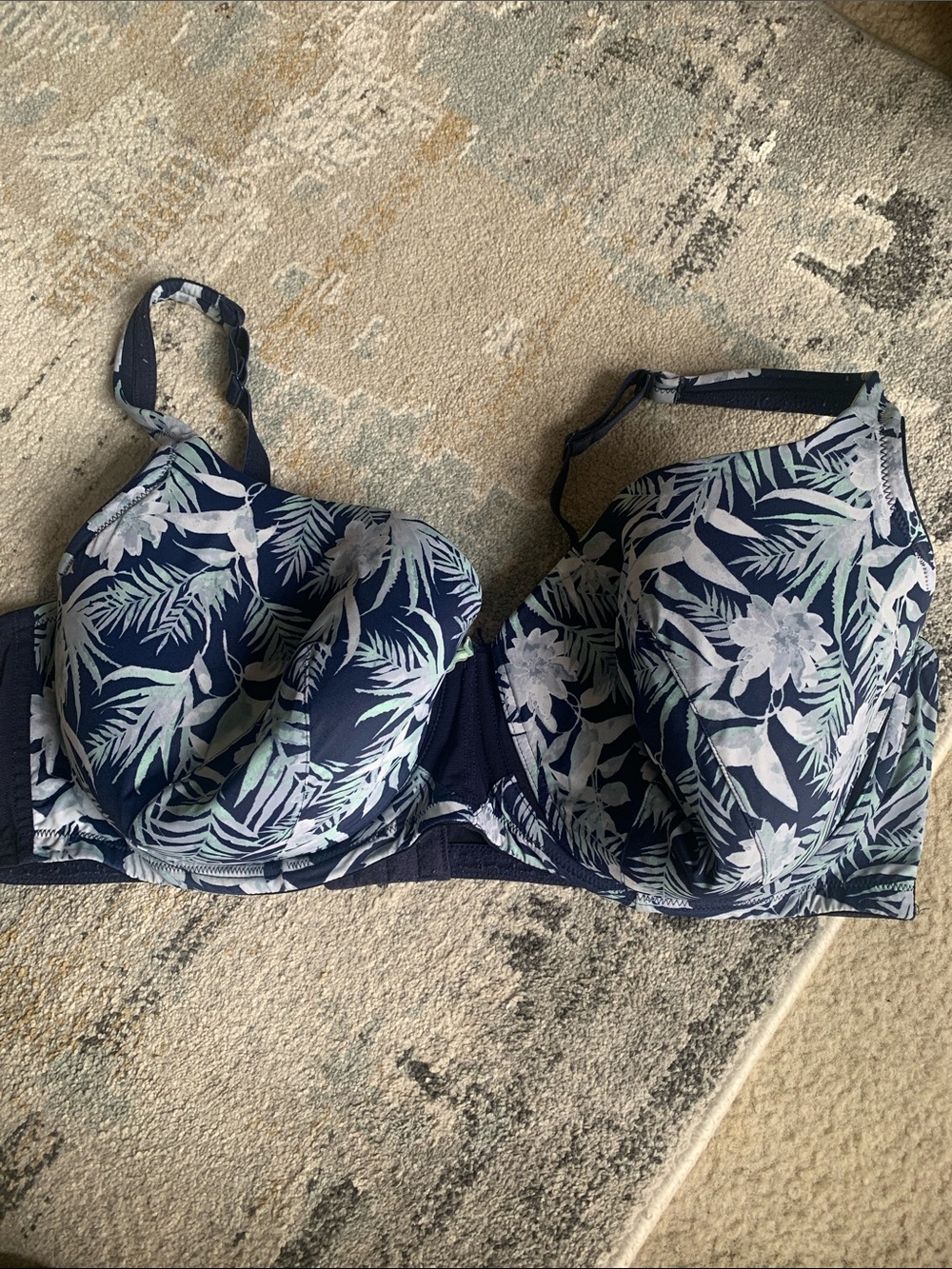 Cacique navy blue and white tropical floral print underwire bra 44ddd